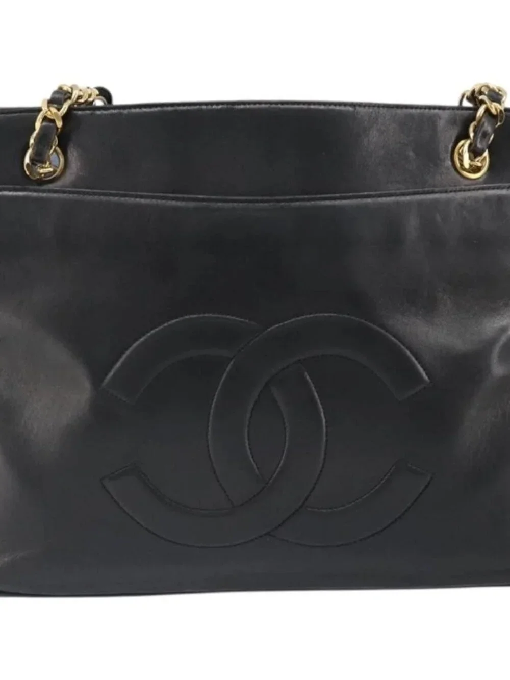 CHANEL COCO Mark Chain Tote Bag Leather Black Gold CC Auth yk20595
